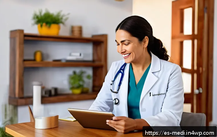 원격의료 서비스의 효과적인 캠페인 기획 - A warm and inviting telemedicine consultation scene set in a cozy Latin American home, featuring a m...