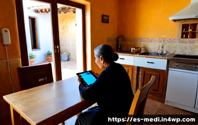 Home 17 원격의료의 의료 접근성 향상 효과 - Photorealistic telemedicine consultation in a sunlit rural Spanish village home, an elderly Hispanic...
